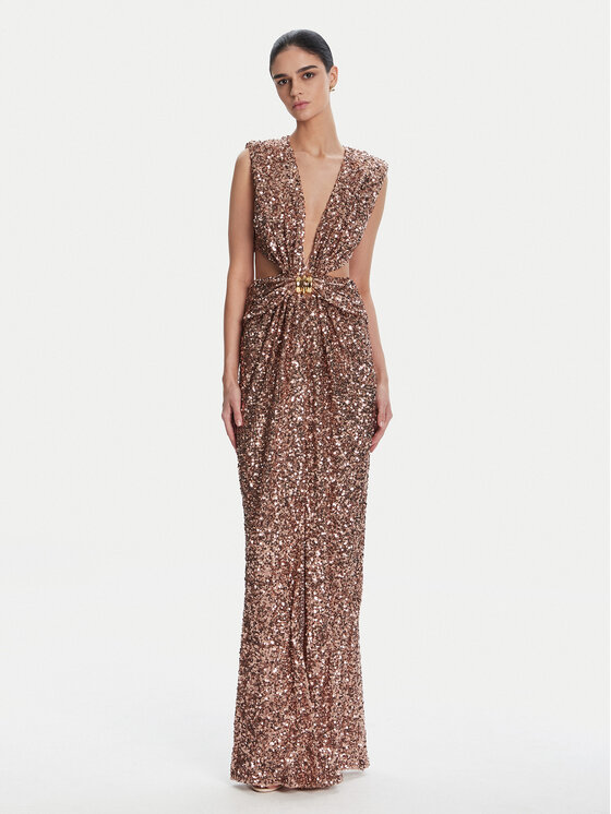 Elisabetta Franchi Večerné šaty ABR4852E2 181 Hnedá Regular Fit