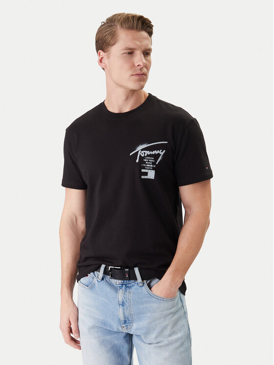 Tommy Jeans Tricou DM0DM22553 Negru Regular Fit