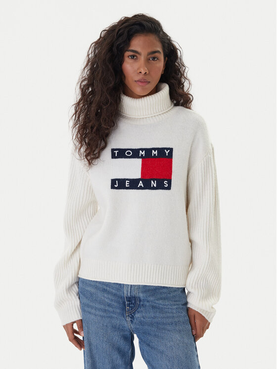 Tommy Jeans Tommy Jeans Rollkragenpullover Flag DW0DW22108 Écru Relaxed Fit