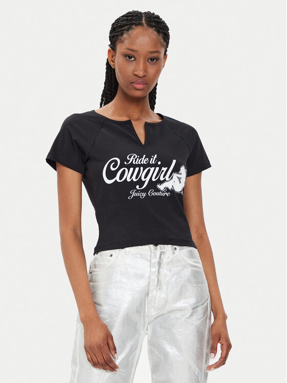 Juicy Couture Juicy Couture Tričko Ride A Cowgirl JCWCT23333 Čierna Slim Fit