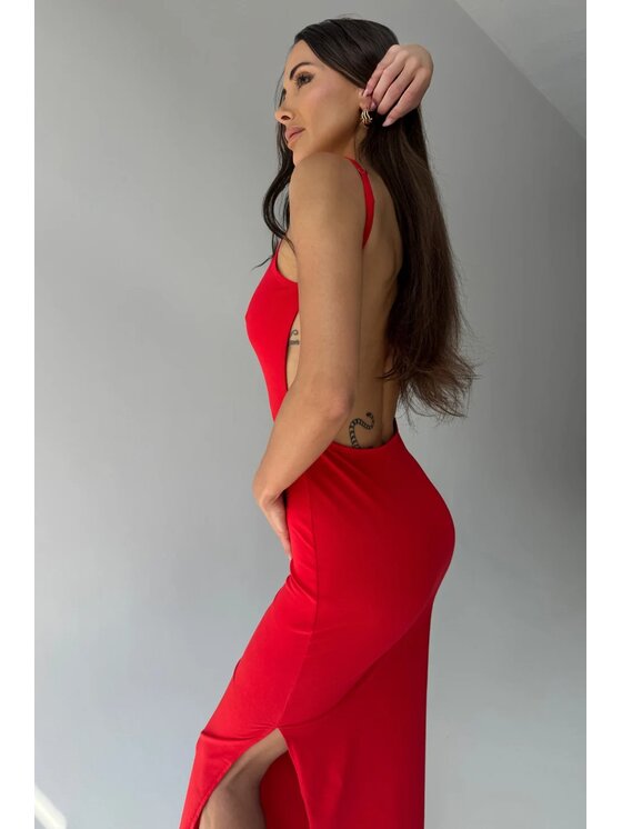 Chiara Wear Chiara Wear Sukienka letnia Sukienka maxi bez pleców BECKY Czerwony Slim Fit