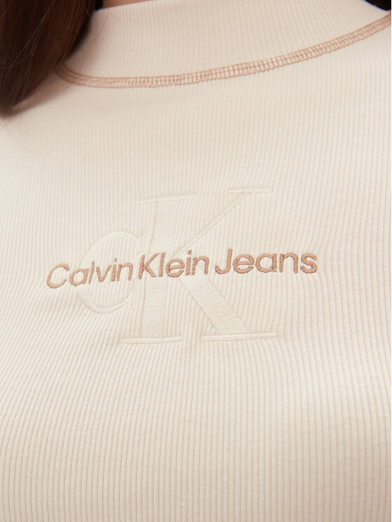 Calvin Klein Jeans Calvin Klein Jeans Rollkragenpullover Hero Monologo J20J222973 Écru Slim Fit