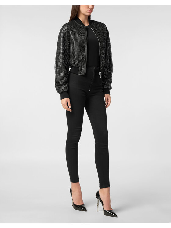 PHILIPP PLEIN PHILIPP PLEIN Kurtka skórzana 24275 Czarny Slim Fit