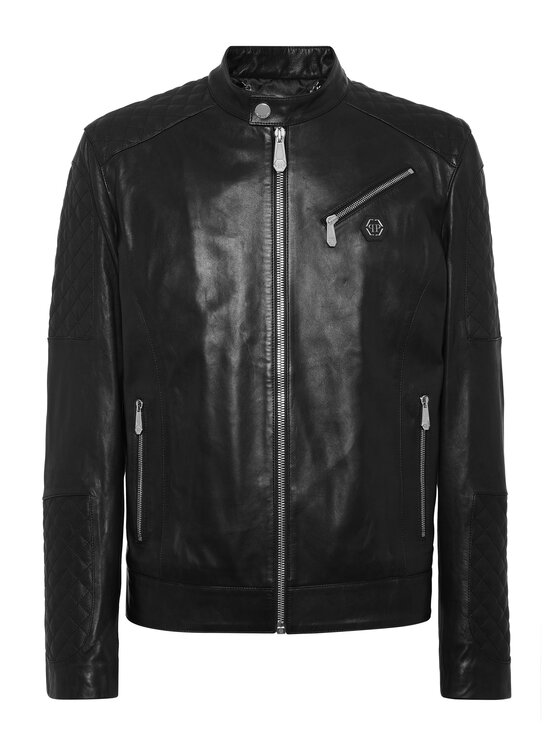 PHILIPP PLEIN PHILIPP PLEIN Kožená bunda 22469 Čierna Regular Fit