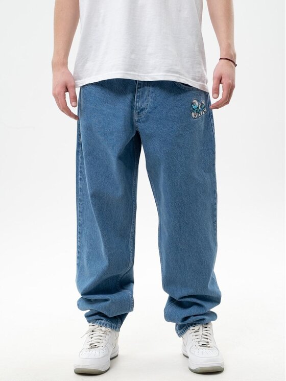 Jeansy Smerfy, Rozmiar 5XL, Niebieskie, Spodnie Jeansowe Baggy Męskie Jasne Niebieskiee Smerfy Gargamel Pocket L