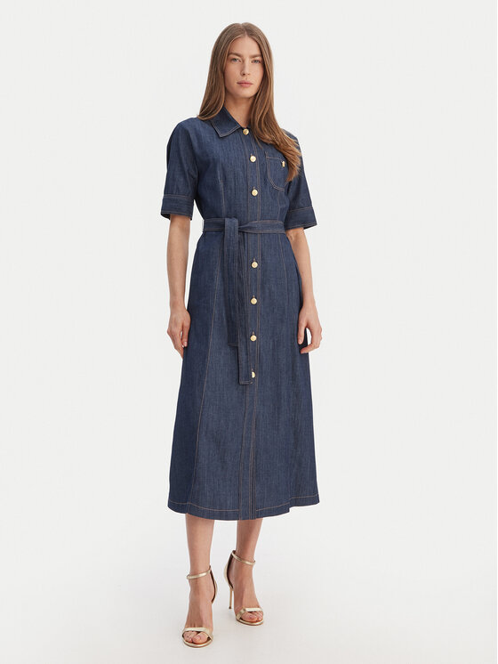 Luisa Spagnoli Sukienka jeansowa Periodico 542815 Granatowy Regular Fit