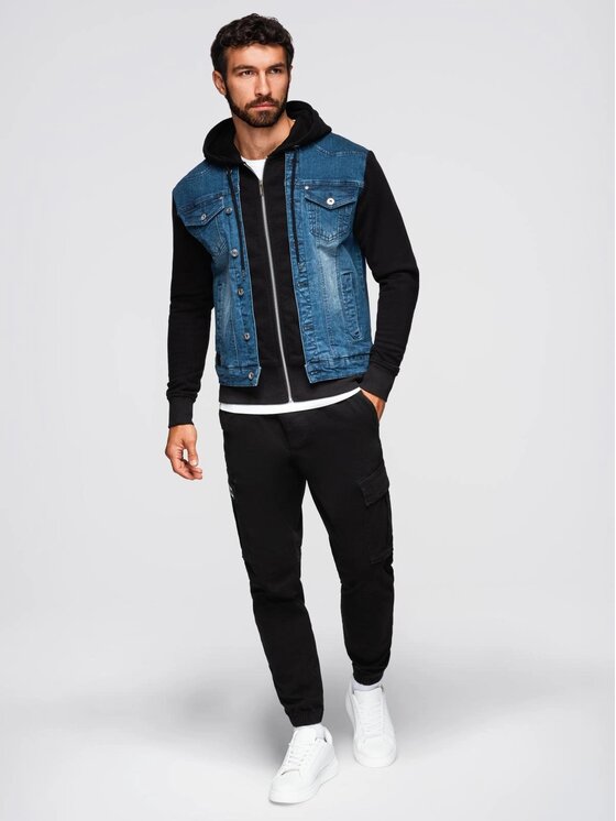 Ombre Ombre Kurtka jeansowa OM-JADJ-0220 Niebieski Regular Fit