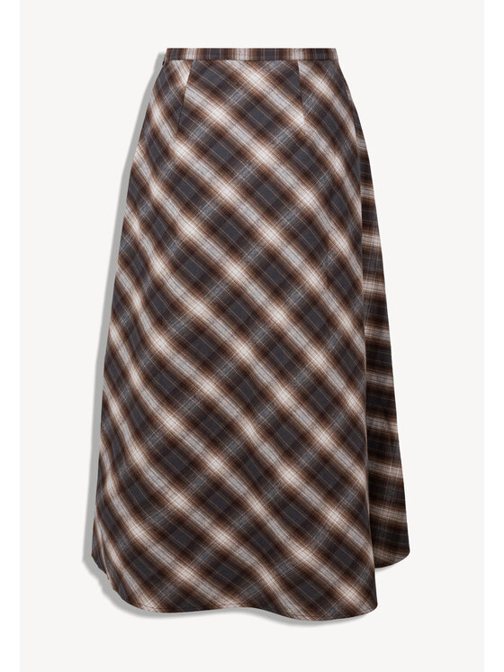 BIZUU BIZUU Spódnica maxi AYELLA A-LINEN CHECKED SKIRT Brązowy Standard Fit