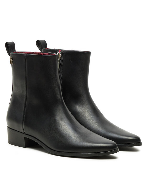 Tommy Hilfiger Tommy Hilfiger Боти Low Cowboy Flat Leather FW0FW08103 Черен