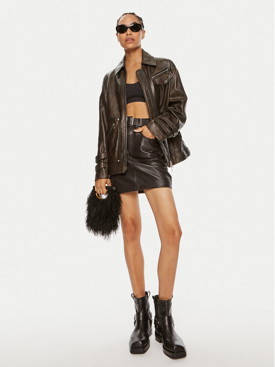 PINKO Pinko Kožená bunda Grotta 104048 A23U Hnědá Regular Fit