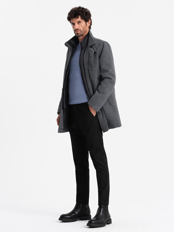 Ombre Ombre Płaszcz OM-COWC-0116 Szary Regular Fit
