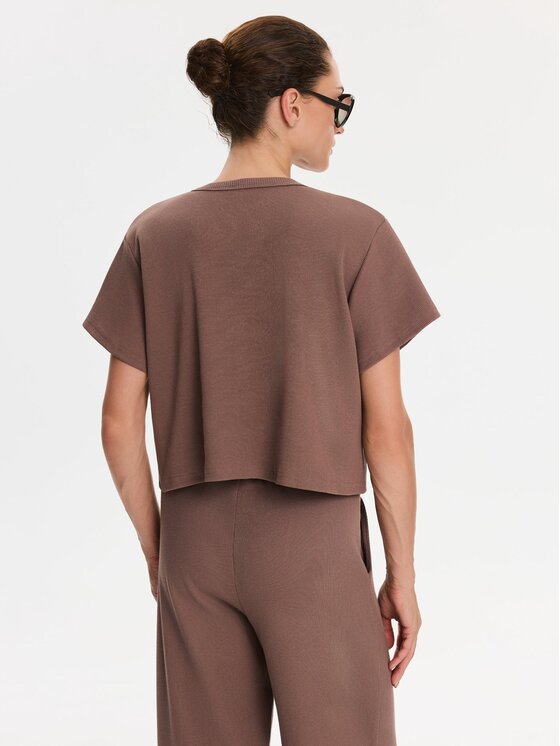 Nudyess Nudyess T-Shirt Agapi z prążka Brązowy Oversize