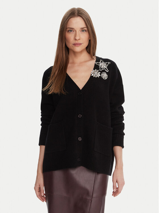KAOS KAOS Strickjacke RI1KT023 Schwarz Regular Fit