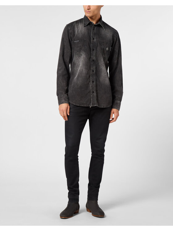 PHILIPP PLEIN PHILIPP PLEIN džínová košile 11611 Šedá Regular Fit