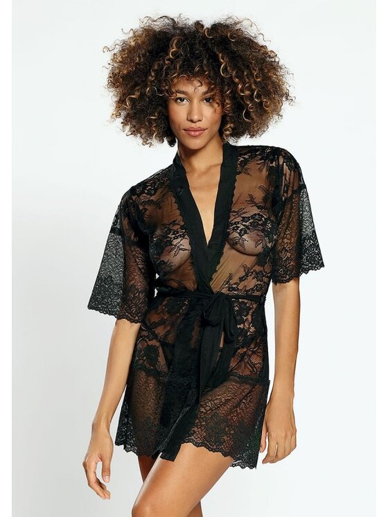 DKaren Lingerie DKaren Lingerie Szlafrok Anastazja Czarny Classic Fit