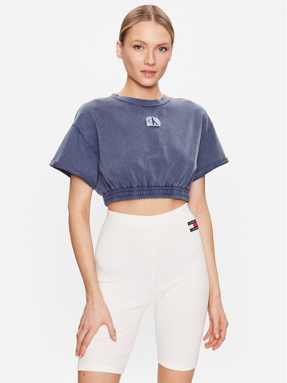 Calvin Klein Swimwear Majica Crop Top KW0KW02088 Modra Regular Fit