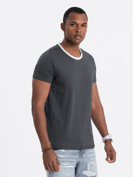 Ombre Ombre T-Shirt OM-TSCT-22SS-004 Šedá Regular Fit