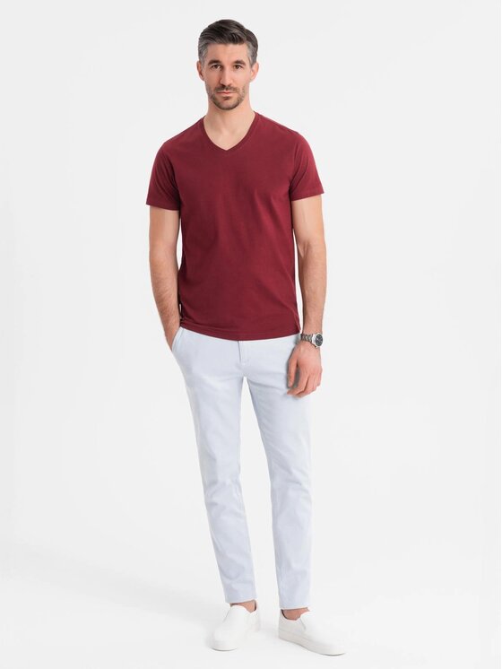 Ombre Ombre T-Shirt OM-TSBS-0237 Bordowy Regular Fit