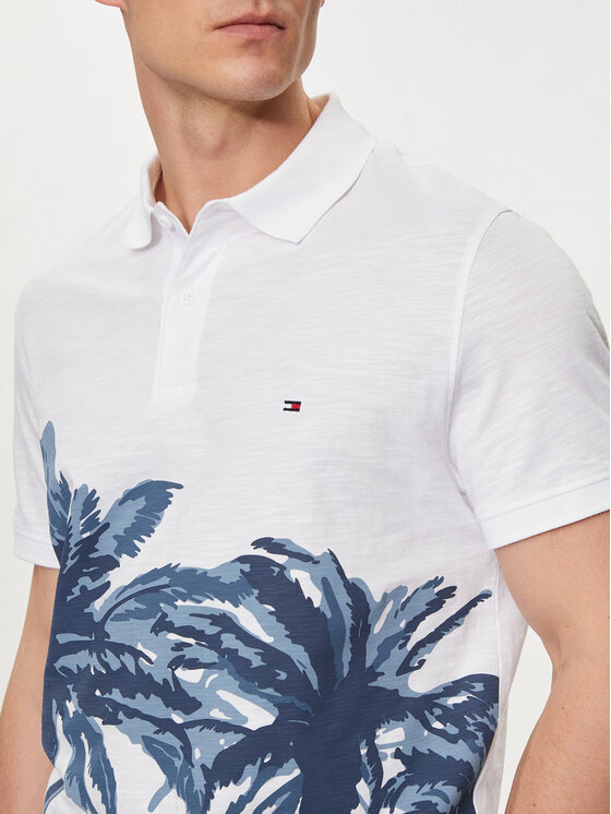 Tommy Hilfiger Tommy Hilfiger Тениска с яка и копчета Palm Print MW0MW34758 Бял Regular Fit