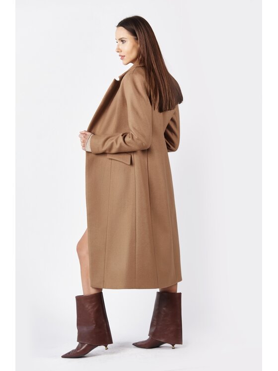 MANDRAGORA MANDRAGORA Cappotto di lana błyskotliwy karmelowy Beige Over Fit