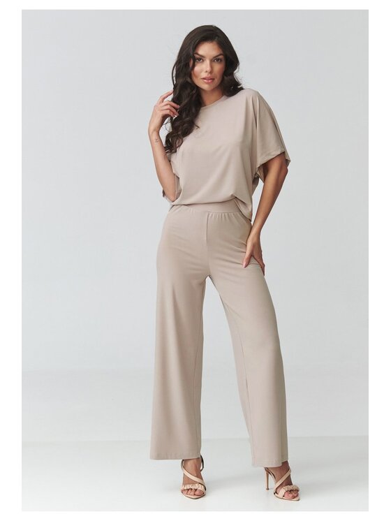 Makadamia Makadamia Komplet bluzka i spodnie M940 Beżowy Loose Fit