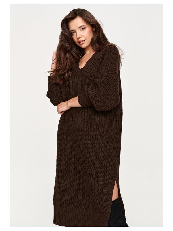 Makadamia Makadamia Sweter S177 Brązowy Loose Fit