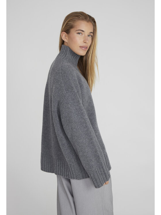 Style Republic Style Republic Golf Sweter o kroju oversize typu boxy, z mieszanki kaszmiru i wełny Szary ciemny Boxy Fit