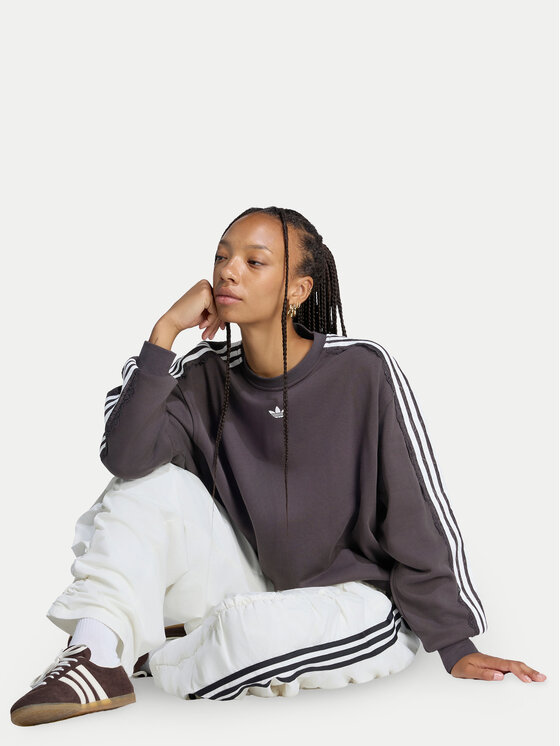 adidas adidas Pluus Lace 3 Stripes Crew LG4253 Pruun Regular Fit