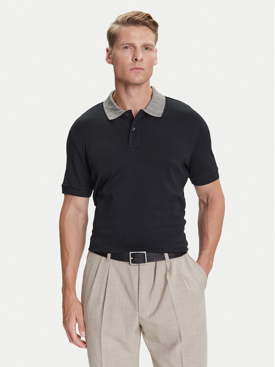 BOSS BOSS Тениска с яка и копчета H-Parlay 302 50545487 Черен Regular Fit