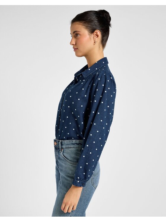 Lee Lee Koszula Shirred Blouse Niebieski Relaxed Fit