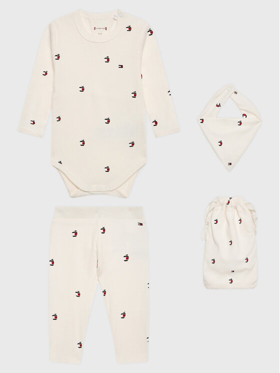Tommy Hilfiger Комплект боди и панталон KN0KN01586 Бял Regular Fit