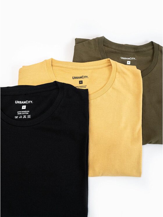 Urban City Urban City Komplet t-shirtów Zestaw 3 T-Shirtów Męskich Czarna / Beżowa / Zielona Urban City No Logo Basic S Beżowy Regular Fit