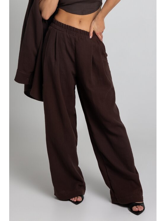 Chiara Wear Chiara Wear Spodnie materiałowe MAY PALAZZO Brązowy Relaxed Fit