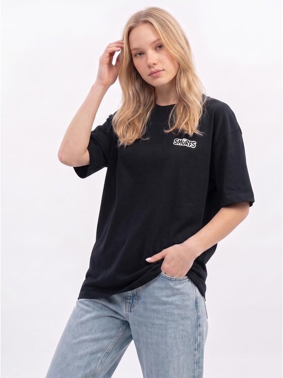 Smerfy Smerfy T-Shirt 132219 Czarny Oversize