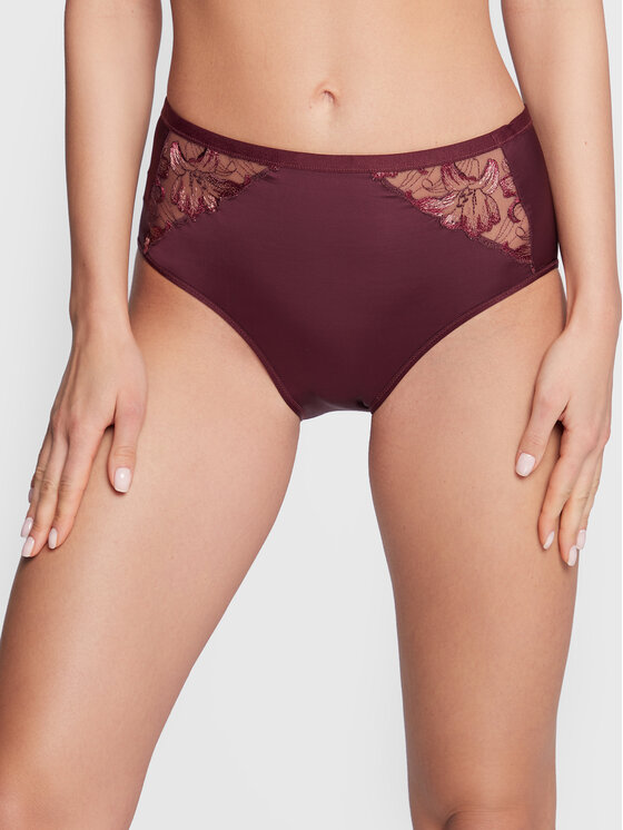 Triumph Klasične spodnje hlačke z visokim pasom Freesia Florale 10210677 Bordo rdeča