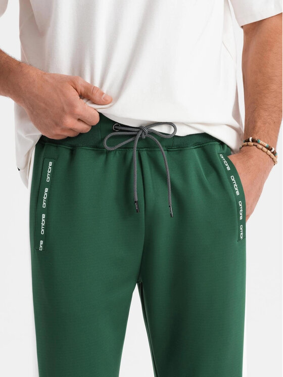 Ombre Ombre Spodnie dresowe OM-PASK-0229 Zielony Regular Fit