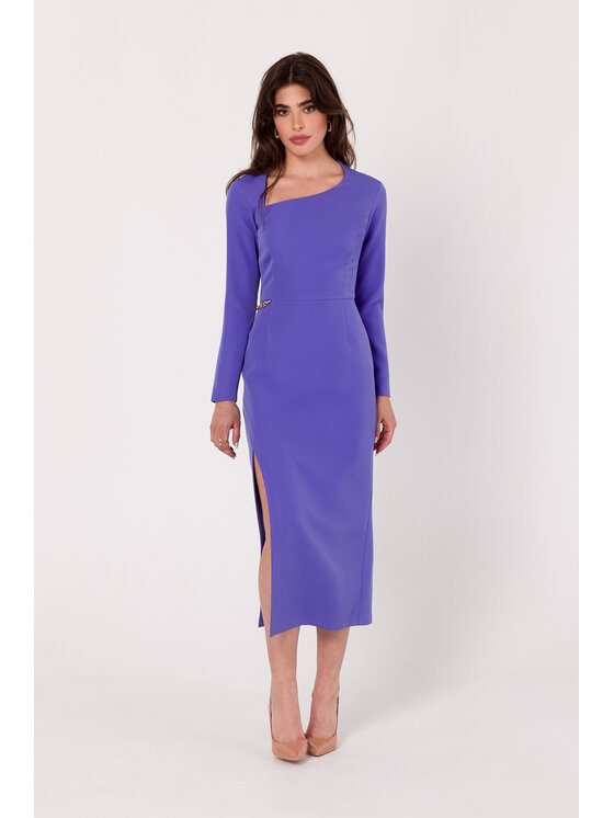 Makover Makover Sukienka elegancka K178 Fioletowy Modern Fit