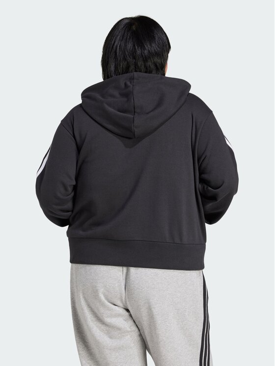 adidas adidas Bluza Essentials 3-Stripes French Terry Quarter-Zip Hoodie (Plus Size) Czarny Loose Fit