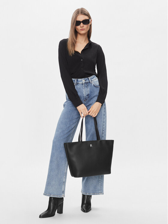 Geantă Tommy Hilfiger Th Essential Sc Tote AW0AW15720 Negru