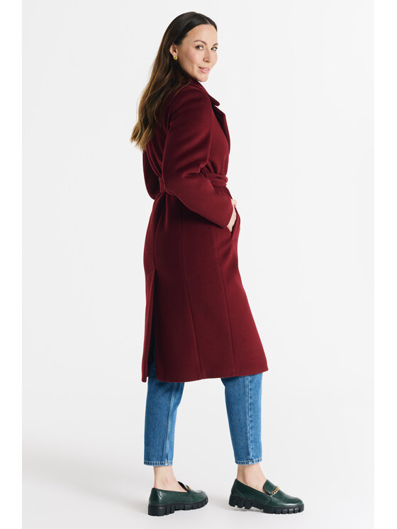 Salme Salme Płaszcz wełniany Verona midi Bordowy Regular Fit