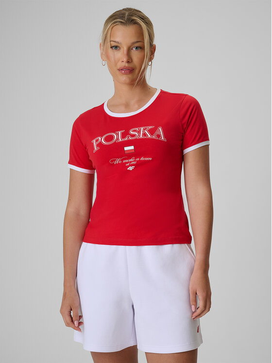 4F 4F T-Shirt STREFA KIBICA Czerwony Slim Fit
