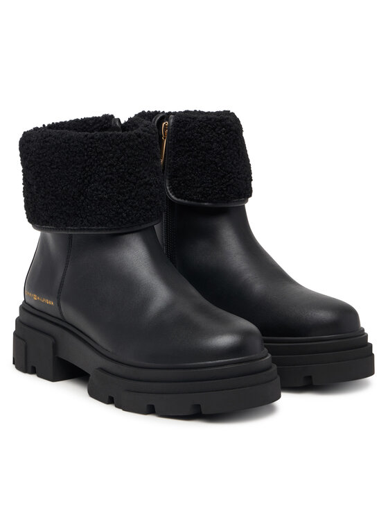 Tommy Hilfiger Tommy Hilfiger Боти Shearling Fold Chunky Ankle Boot FW0FW09677 Черен