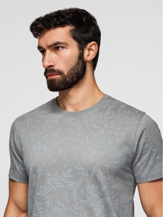 Ombre Ombre T-Shirt OM-TSFP-0262 Szary Regular Fit