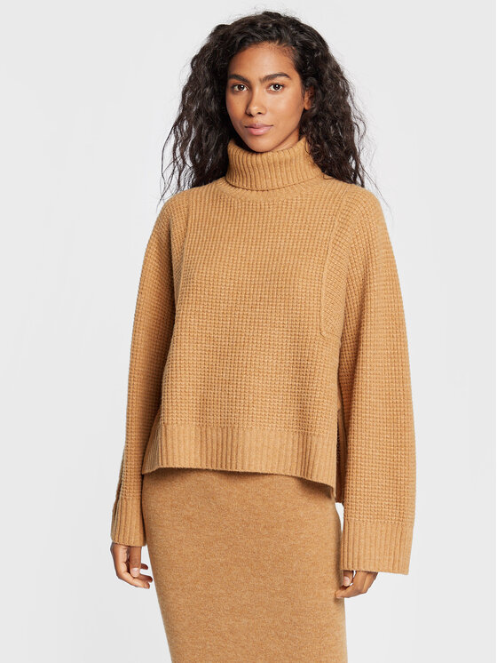 Calvin Klein Bluză cu gât K20K205129 Bej Relaxed Fit Bej imagine noua