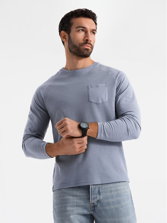 Ombre Ombre Longsleeve OM-LSCL-0109 Niebieski jasny Regular Fit