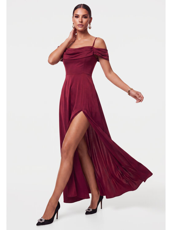 Ombre Ombre Sukienka wieczorowa LA-OM-DLR452 Bordowy Regular Fit