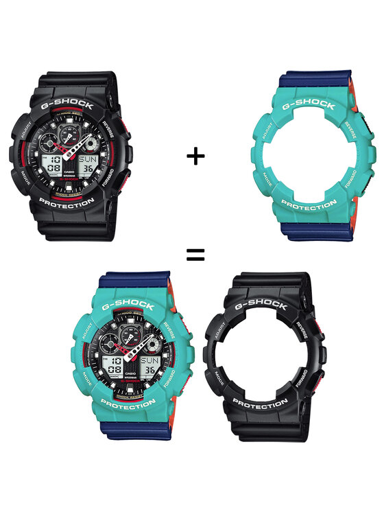 Casio Casio Zegarek SET GA-100-1A4ER + BEZEL 10410475 + PASEK 10527467 Niebieski
