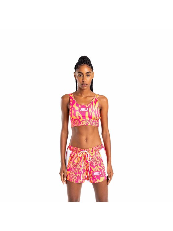 Komplet sportowy, rozmiar S, Różowy, LABELLAMAFIA SET (SPORTS BRA + SHORTS) PSYCLE WAVES STAMPED