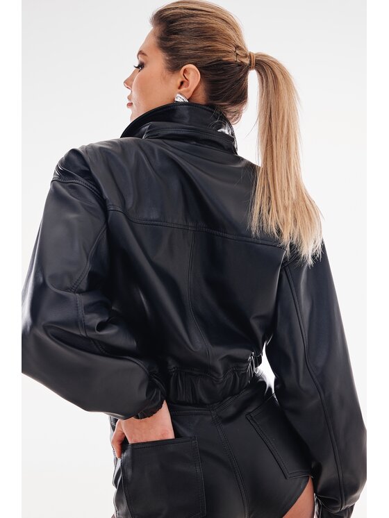 Mimika Mimika Kurtka skórzana Rumor bomber n^4 Czarny Oversize