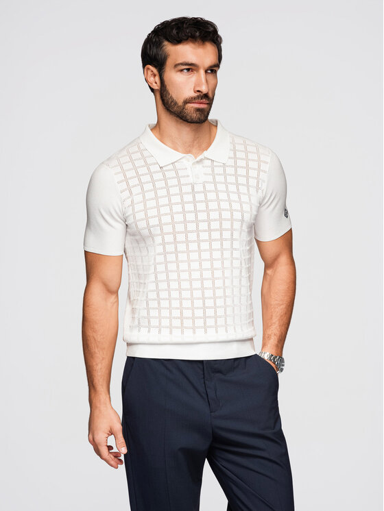 Ombre Ombre Polo OM-POSS-0168 Biały Regular Fit